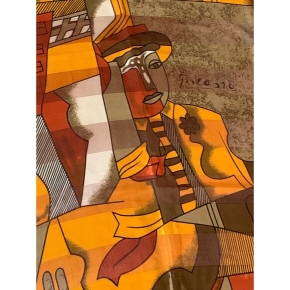 Large Abstract Picasso-Inspired Silk Scarf With Bold Colors & Geometric Patterns - Picture 2 of 8
